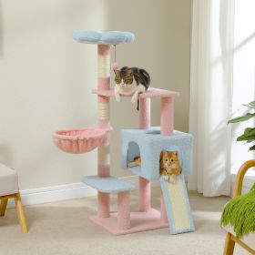 Flower Cat Tree 47.2" Multi-Level Cat Tower with Sisal Covered Scratching Posts, Cute Cat Condo for Indoor Small Medium Cats, Pink Top Perch, Ramp, Fl