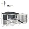 2 Levels Outdoor Rabbit Hutch with Openable Top, 59" Wooden Large Rabbit Cage with Run Weatherproof Roof, Removable Tray, Ramp, Pewter Gray