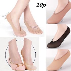 1 Pair Women Invisible Footsies Shoe Liner Trainer Ballerina Boat Socks Ladies Thin Sock Slippers Candy Color One Size (Color: Black)